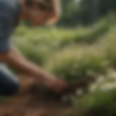 Herbalist harvesting fresh chamomile flowers