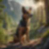 Adventurous dog overlooking scenic valley