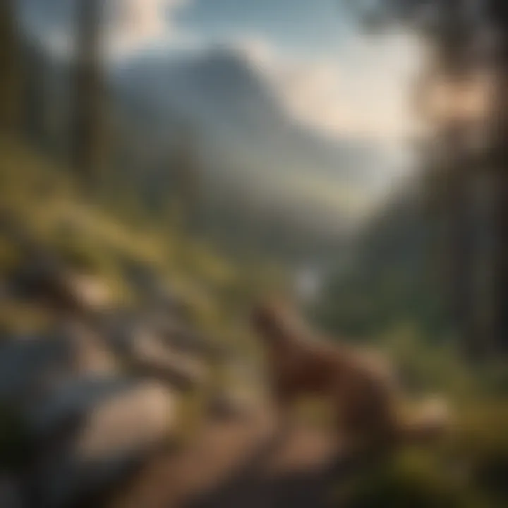 Dog gazing at awe-inspiring mountain vista