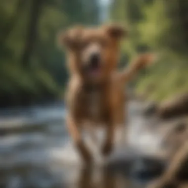 Refreshing Nature Bond Dog splashing joyfully in crystal-clear mountain stream