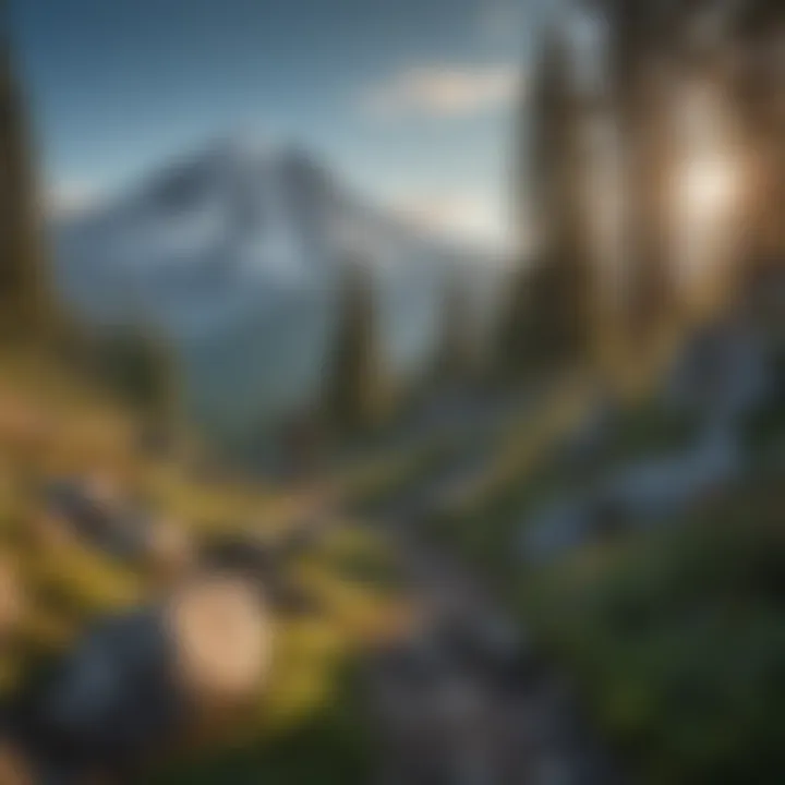 Hikers navigating rocky terrain with Mount Hood in the background