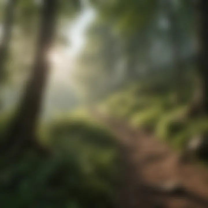 Scenic view of a mountain trail in Harrisonburg, showcasing lush greenery and distant peaks.