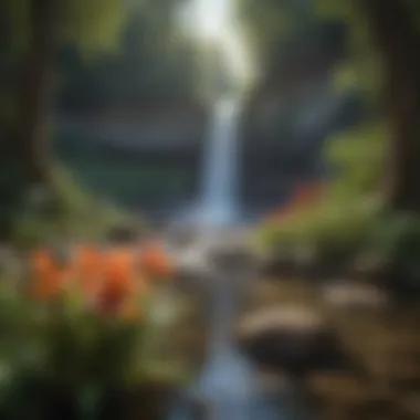 Vibrant Flora by the Waterfall Close-up of vibrant flora surrounding a picturesque waterfall