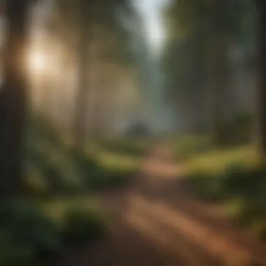 Journey Through the Wilderness: Discovering Campsite Locations A scenic view of a forest with a winding trail leading to a campsite.