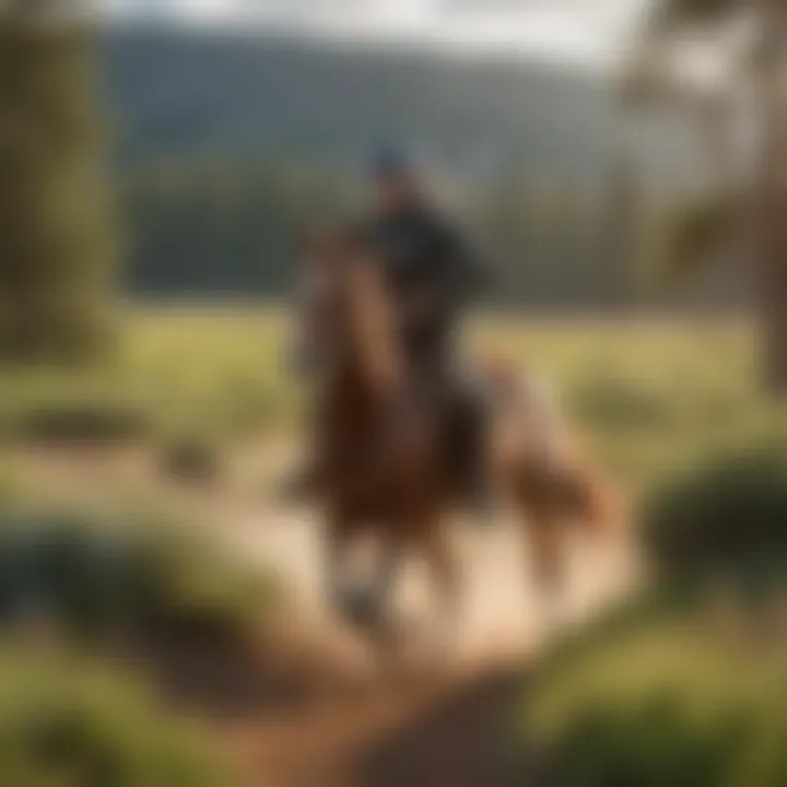 Rider cantering across expansive open fields
