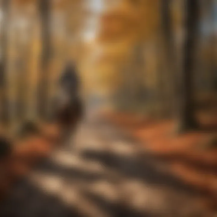 A rider navigating a winding trail with vibrant autumn foliage