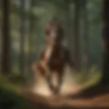 Majestic horse galloping through lush forest