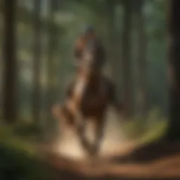 Majestic horse galloping through lush forest
