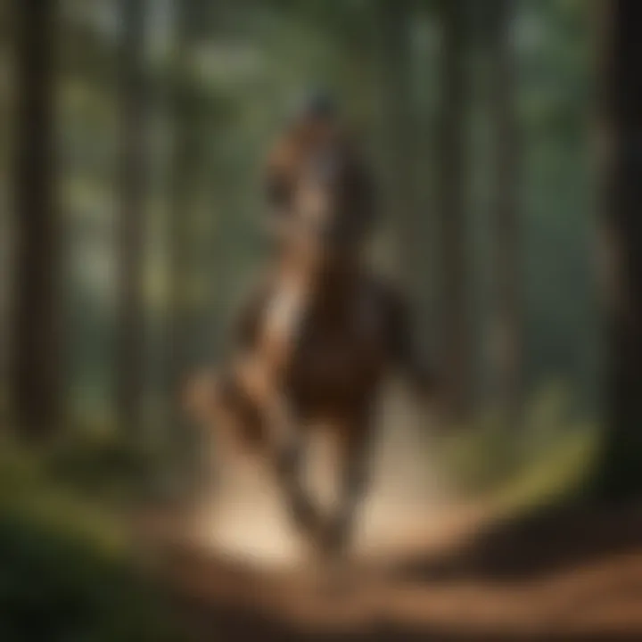 Majestic Galloping Through Forest Majestic horse galloping through lush forest