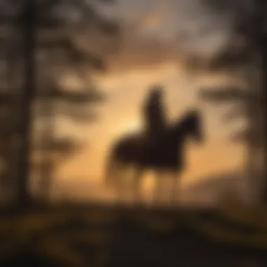 Sunset Silhouette Rider and Horse Rider and horse silhouette against a stunning sunset backdrop