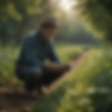 Farmer inspecting imazamox herbicide effects on crops