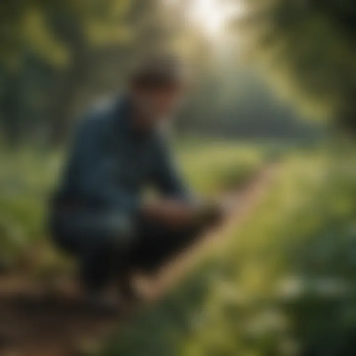 Farmer inspecting imazamox herbicide effects on crops