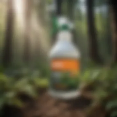 Close-up of imazamox herbicide bottle and spray equipment