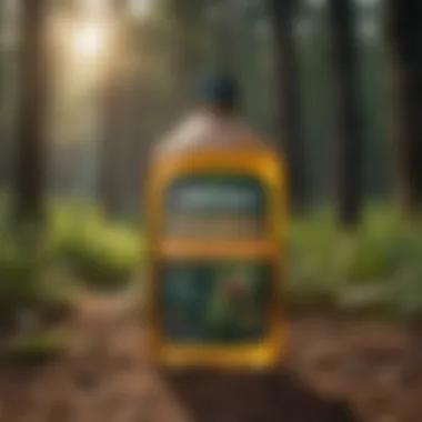 Bottle of imazapyr herbicide with forestry and agriculture background
