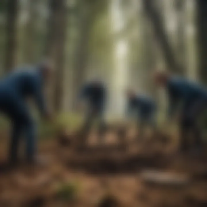 Community members actively participating in a tree planting event.