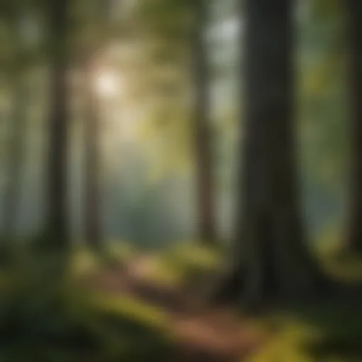 A serene forest landscape showcasing a variety of tree species.