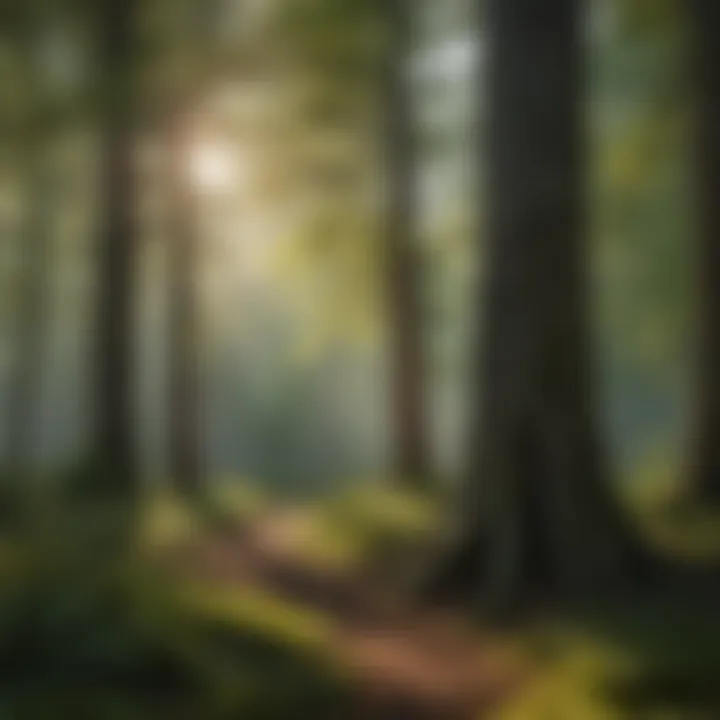 A serene forest landscape showcasing a variety of tree species.