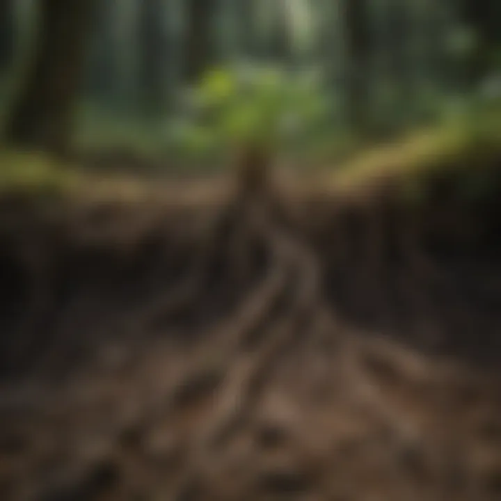 Illustration showcasing the symbiotic relationship between mixed soil and plant roots