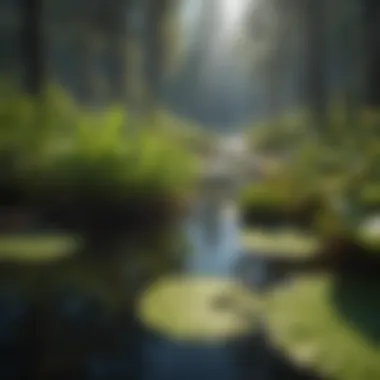 A close-up of various aquatic plants thriving in Jordan Lake's ecosystem