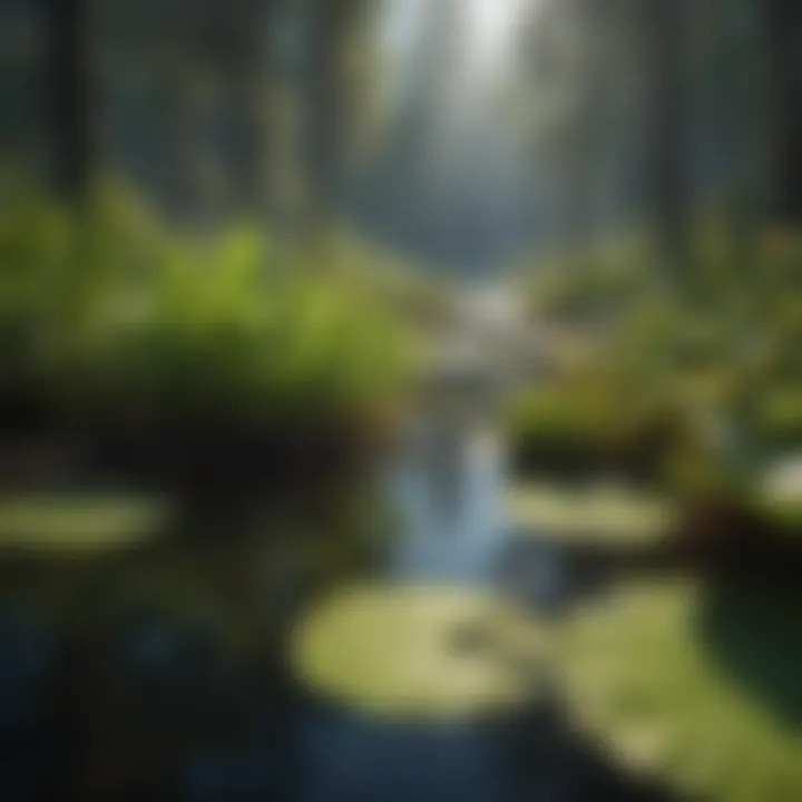 A close-up of various aquatic plants thriving in Jordan Lake's ecosystem