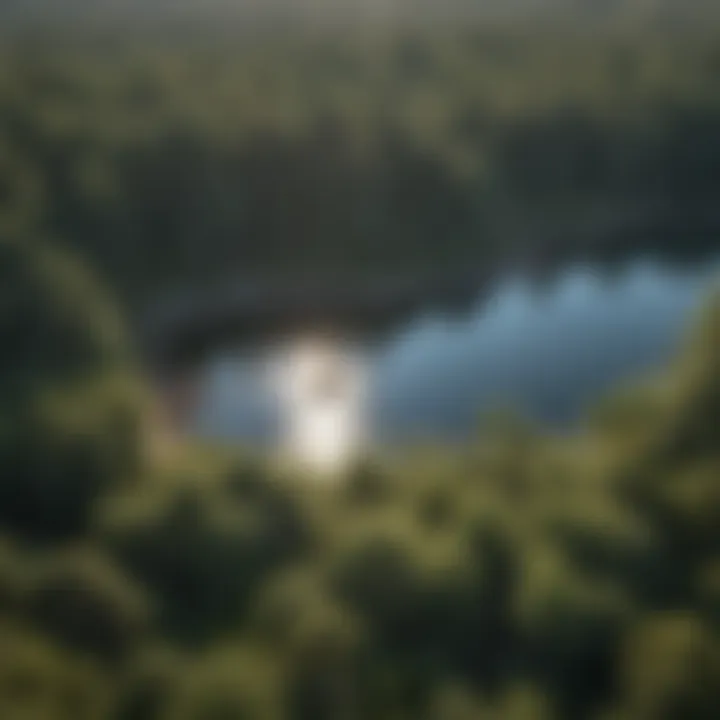 An aerial shot highlighting the diverse wildlife and habitats around Jordan Lake