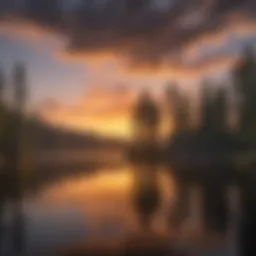 Sunset glow over serene lake