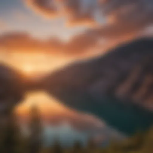 Panoramic view of Lake Shasta at sunrise