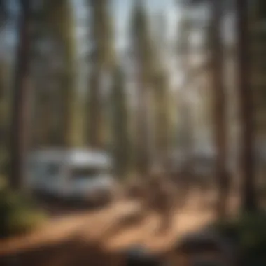 Relaxing RV Setup in Nature Cozy RV set up under towering pine trees