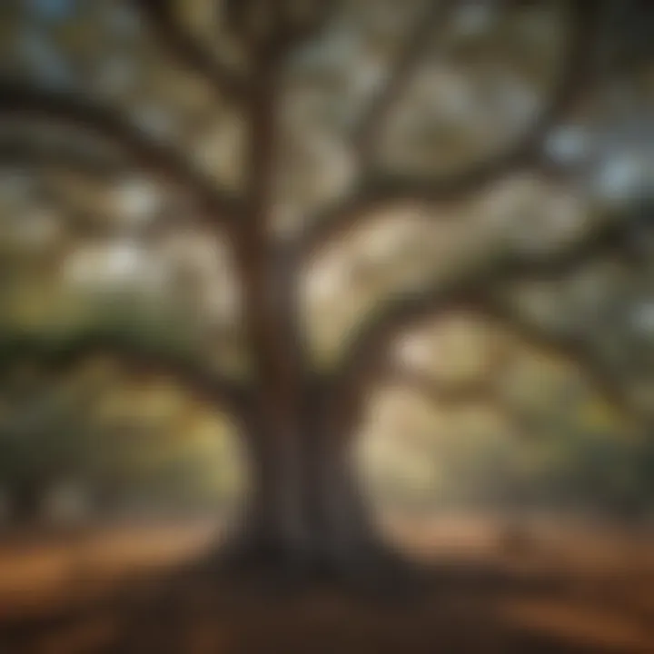 Healthy live oak tree contrasting with pest-affected tree