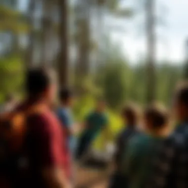 Engaging Communities for Conservation Community gathering in a forested area discussing conservation.