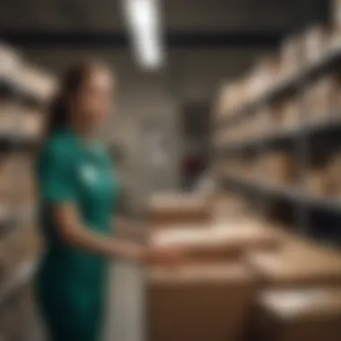 Mailroom clerk organizing packages