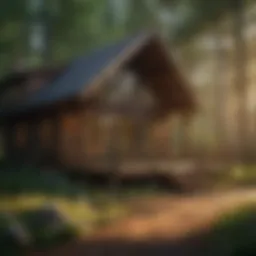 A luxurious cabin nestled in the woods of Medford, showcasing harmony with nature.
