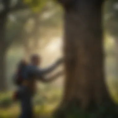 A professional examining a tree for pest infestations.
