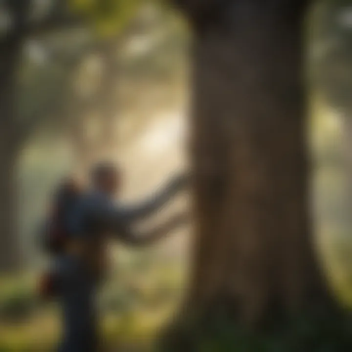 A professional examining a tree for pest infestations.