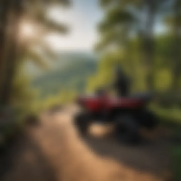 An ATV rider navigating a scenic overlook in Missouri's wilderness
