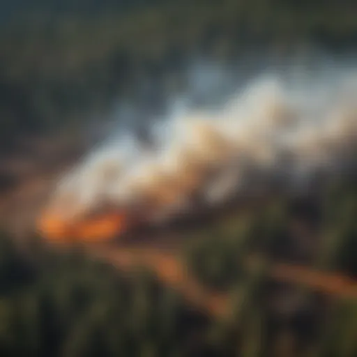 Aerial view of controlled burn demonstration in forest