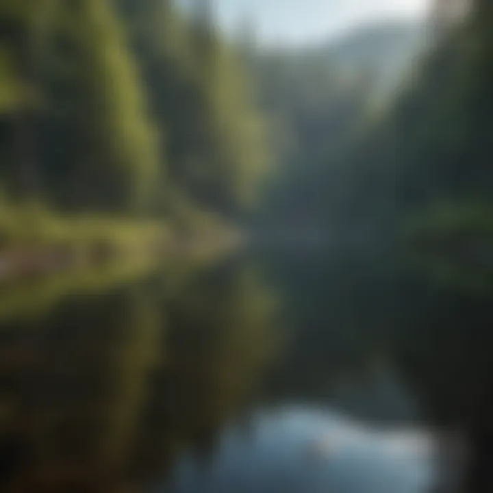 Serene Lake Reflection A tranquil lake reflecting the surrounding mountains and trees