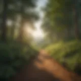 A panoramic view of Monticello's hiking trails surrounded by lush greenery