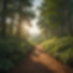 A panoramic view of Monticello's hiking trails surrounded by lush greenery