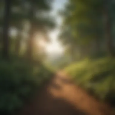A panoramic view of Monticello's hiking trails surrounded by lush greenery