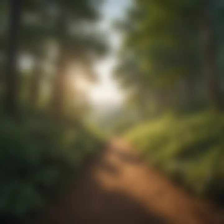 A panoramic view of Monticello's hiking trails surrounded by lush greenery
