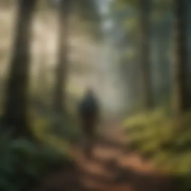 Adventurous Forest Exploration A hiker trekking through a lush forest path