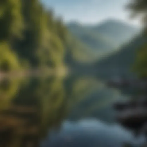 A serene view of Nantahala Lake surrounded by lush mountains