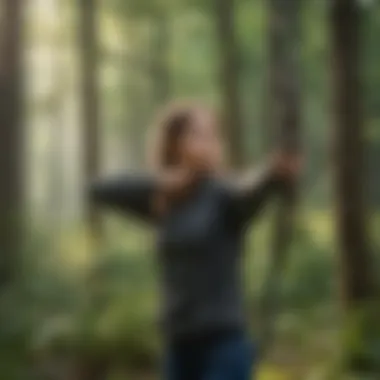 Youth Engagement in Archery Youth participating in an archery lesson outdoors, surrounded by nature.