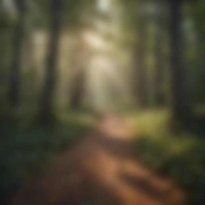 Tranquil Forest Trail A serene forest trail with dappled sunlight filtering through the trees