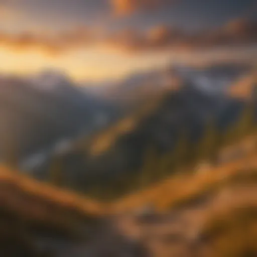 Majestic mountain range under golden sunset