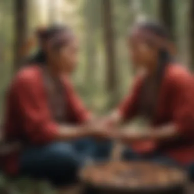 Cultural Exchange in Healing A vibrant community gathering, exchanging knowledge about native healing traditions.