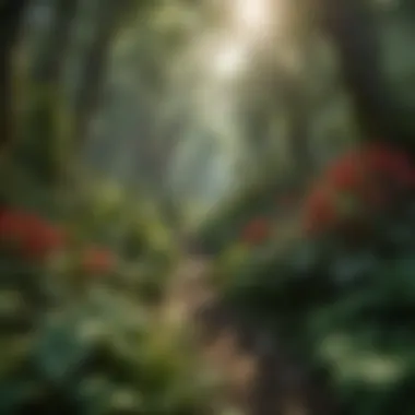 Ecological Balance: Predators and Plants in Harmony An ecological garden thriving with various plants and natural predators working in harmony.