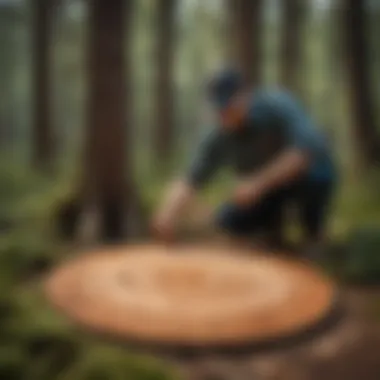 Forestry technician examining tree rings for growth patterns