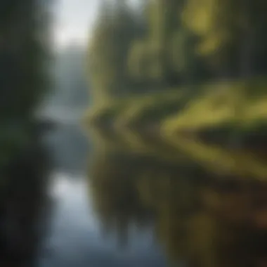 Serene lake reflecting the surrounding landscape